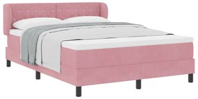 Boxspring Ágy Matrac Nélkül - Rózsaszín, 140x190 cm, Bársony