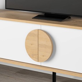 Fehér-natúr színű TV-állvány tölgyfa dekorral 180x51 cm Vae – Marckeric