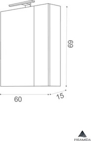 Piramida AKVA Tükrös fürdőszobai szekrény - LED világítással - 60 x 69 x 13 cm