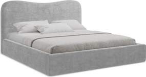 Világosszürke kárpitozott ágyneműtartós franciaágy ágyráccsal 160x200 cm Kahai – Makamii