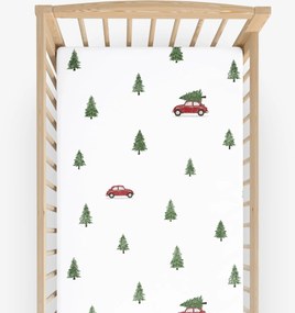 Goldea karácsonyi gyermek gumis pamut lepedő kiságyba - út a karácsonyfáért 70 x 140 cm