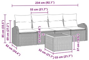 5 darabos Kert Divány Szett Párnákkal Fekete Poli Rattan Akáciával