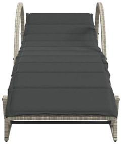 Világosszürke polyrattan napozóágy párnával 60x199x42 cm