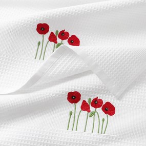 Goldea hímzett waffle konyharuha - pipacsok fehér alapon 50 x 70 cm