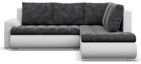 Tokio sarokkanapé, L alakú háttámlával, 2 ágyneműtartóval, fonott + műbőr, jobboldali, sötétszürke - fehér