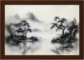 Poszter Keret Fa Grafika Tinta Ázsia Kína Tájkép Pagoda 60x40