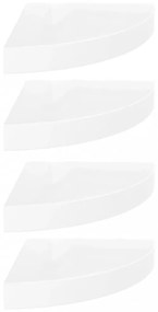 4 db magasfényű fehér MDF lebegő sarokpolc 25 x 25 x 3,8 cm