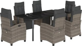 vidaXL 7 részes szürke polyrattan kerti étkezőgarnitúra párnával