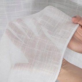 Len típusú függöny fehér nappaliba, hálószobába szalaggal 300 cm x 250