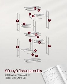Könyvespolc, 6 szintes magas könyvszekrény 30 × 80 × 180 cm, fémes arany színben