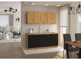 Szekrény a beépített hűtőhöz Meriel 60 LO-210 2F (fekete + artisan tölgy). 1033994