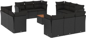 vidaXL 13 részes fekete polyrattan kerti ülőgarnitúra párnákkal