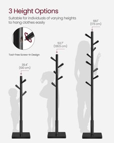 Fából készült kabátállvány 8 akasztóval, tintafekete színben