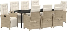 vidaXL Kert étkező szett párnával 9 pcs Bézs polirattan