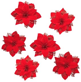 Karácsonyi dekoráció Poinsettia szarvasagancsos,piros, 6 darabos szett