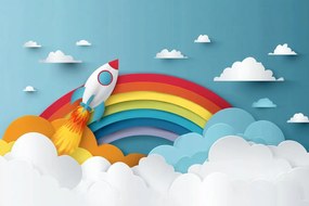 Fotótapéta Flizelina Gyerekek Ég Szivárvány Rakéta Start Repülés 3D 254x184 ragasztó