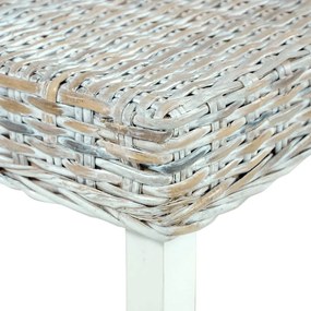 fehér természetes kubu rattan és tömör mahagóni fa pad 110 cm