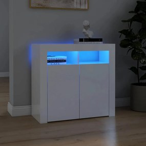 magasfényű fehér tálalószekrény LED-lámpákkal 80 x 35 x 75 cm