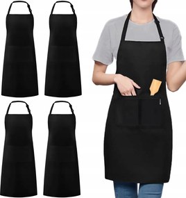 4 db-os Konyhai Kötény Készlet Fekete Gasztronómia Zsebbel