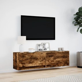 füstös tölgy színű fali TV-szekrény LED-ekkel 140 x 31 x 38 cm