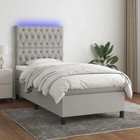 világosszürke szövet rugós és LED-es ágy matraccal 90x190 cm