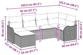 6 részes kerti kanapé szett párnákkal fekete poli rattán, 2 személyes kerti kanapé párnákkal fekete poli rattán