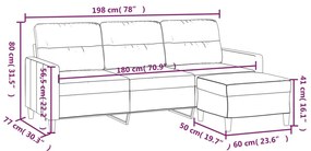 vidaXL 3 személyes világosszürke szövet kanapé lábtartóval 180 cm