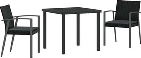 vidaXL Kert étkező szett 3 pcs Fekete és Szürke PE Rattan