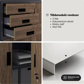 Fém irodai szekrény széffel, antracit, dió, 900x1850x400 mm: FILIP II Eco Design