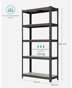 Polcos állvány, salgópolc, 130kg polconkénti teherbírással, szürkés barna polcokkal