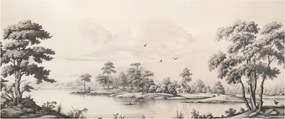 Kép - Vintage tájkép rajz (120x50 cm)