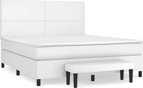 vidaXL fehér műbőr rugós ágy matraccal 180 x 200 cm