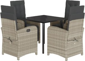 vidaXL 5részes világosszürke polyrattan kerti étkezőgarnitúra párnával