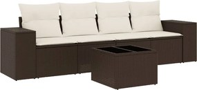 vidaXL 5 részes barna polyrattan kerti ülőgarnitúra párnával