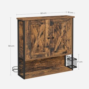 Fali szekrény, 2 ajtós szekrény állítható polccal 60x16x60 cm, rusztikus barna és fekete