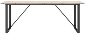 Tömör fenyőfa és acél étkezőasztal O-vázzal 200x100x75 cm