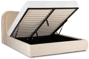 Bézs Bársony Franciaágy Ágyneműtartóval. 160x200 HAGA