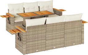 vidaXL 7 részes bézs polyrattan akácfa kerti ülőgarnitúra párnákkal