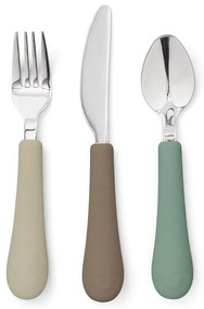 Barna-bézs szilikon gyerek evőeszköz szett 3 db-os Olive Mix – Cam Cam Copenhagen