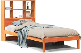 vidaXL barna tömör fenyőfa könyvespolcos ágy matrac nélkül 100 x 200cm