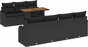 vidaXL Kerti Kanapé Szett tárolóval 8 pcs Fekete Poli rattan