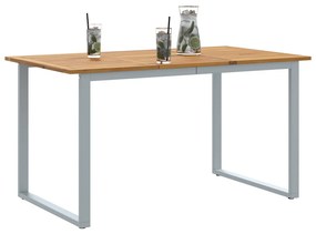 Kültéri Étkező Asztal Szürke 140x80x75 cm Acél és Tömör Akácfa