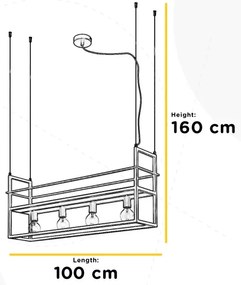 ONLI - Csillár zsinóron polccal JEFFER 4xE27/22W/230V fekete