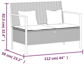 2 személyes barna polyrattan kerti kanapé párnával