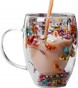 Kávés Pohár Teás Bögre Thermo Dupla Alj Virágokkal