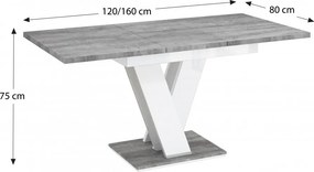 Masiv bővíthető étkezőasztal 4-6 személyes beton/magasfényű fehér