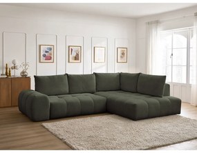 Zöld zsenília kinyitható-tárolóhelyes sarokkanapé (jobb oldali-L alakú) Everest – Bobochic Paris