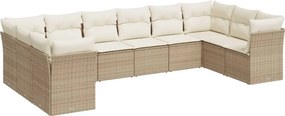 vidaXL 10 részes bézs polyrattan kerti ülőgarnitúra párnával