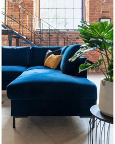 Lofty Lilly matrózkék kinyitható U alakú bársony kanapé, jobb oldali - Miuform