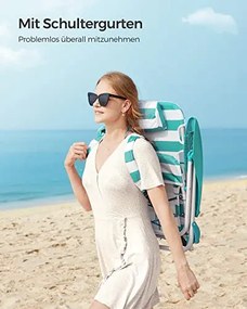 Strandszék, összecsukható kempingszék, hordozható kültéri szék, állítható háttámlával, zöld és fehér